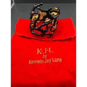 Kenneth J Lane Kjl Coral Branch Black Enamel Wide Cuff Bracelet W/ Pouch & Paper